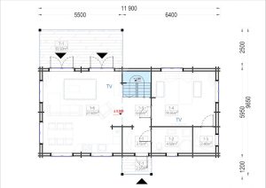 Drevená chata VERA 132 m² + 13,5 m² terasa (66 mm)