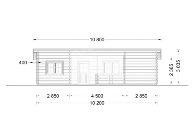 Drevená chata s plochou strechou UZES F 10m x 7m 70 m² (44+44mm)
